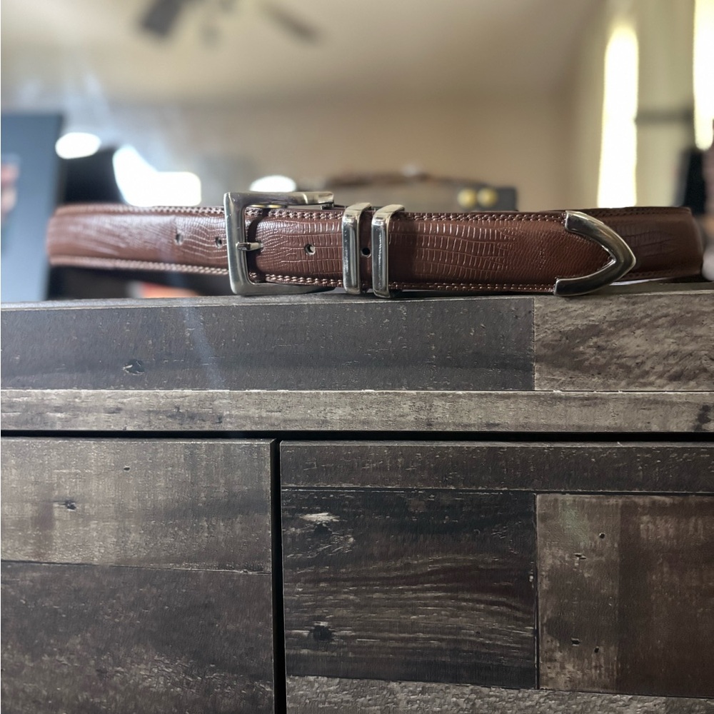 Brown Leather Belt with Silver Buckle